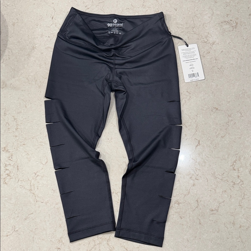 90 Degree By Reflex Black Slashed Leggings size medium NWT